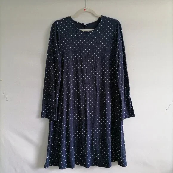 Old Navy Womens Navy Blue Long Sleeve Polka Dot Comfy Swing Dress Size Large - Picture 1 of 7